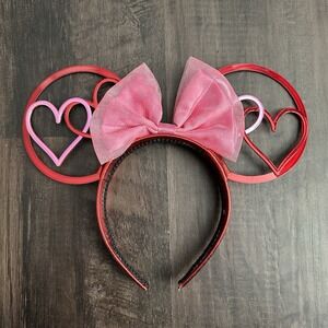 Disney-Inspired Minnie Mouse Heart Ears Headband Valentine's Day Red & Pink Bow
